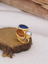 Citrine & Cat Eyes & Pearl Bague